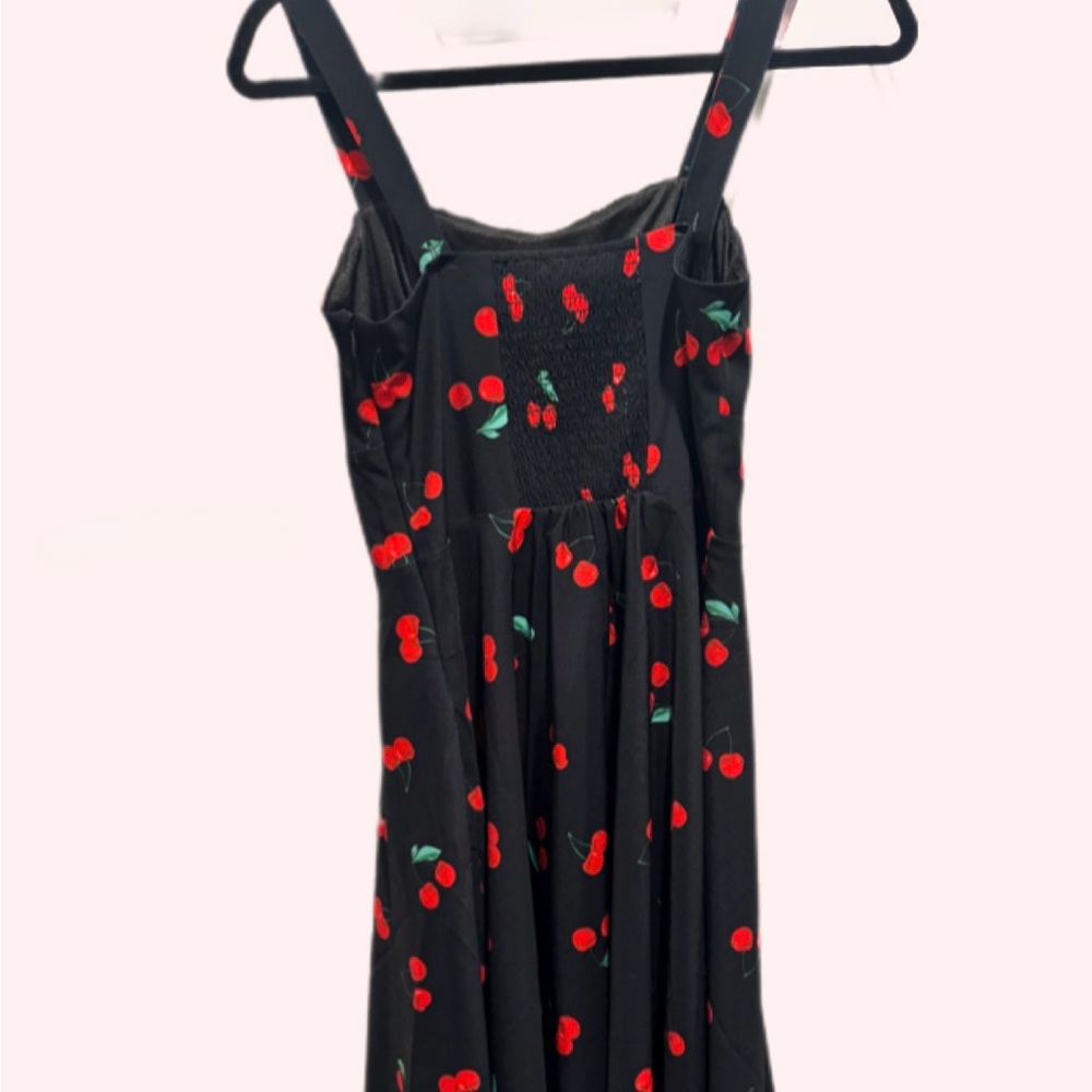 Retro Black Dress with Red Cherry Pattern - Picture 3 of 8
